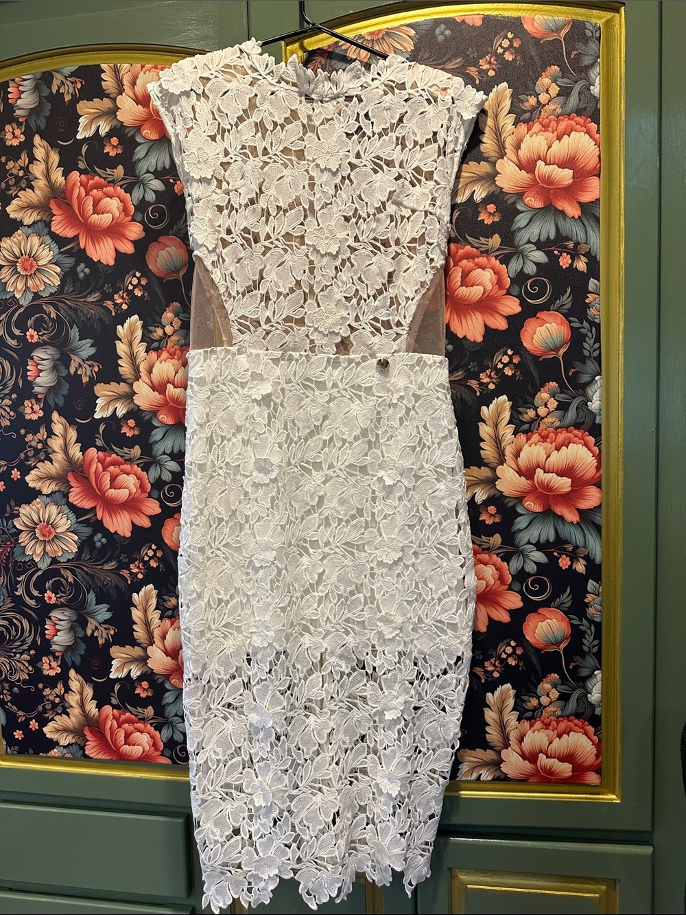 Bronx and Banco White Floral Lace Midi Dress